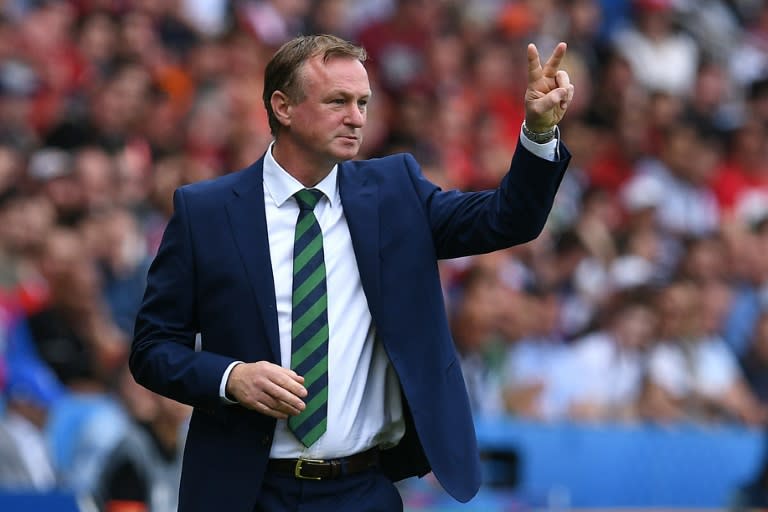 Northern Ireland's coach Michael O'Neill gestures during the Euro 2016 round of sixteen football match Wales vs Northern Ireland, on June 25, 2016 at the Parc des Princes stadium in Paris