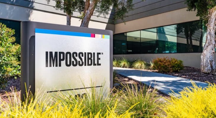 Impossible Foods logo on a sign outside of a corporate building