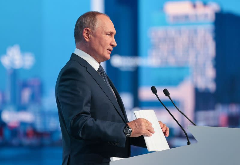 Russian President Vladimir Putin attends a plenary session of the Eastern Economic Forum in Vladivostok