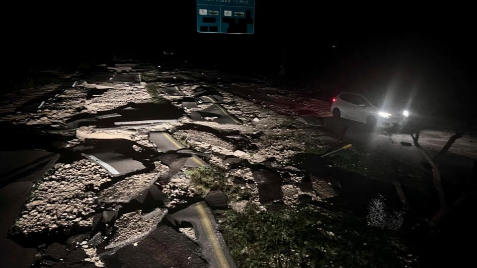 The road leading up to the causeway has also been destroyed (AP)