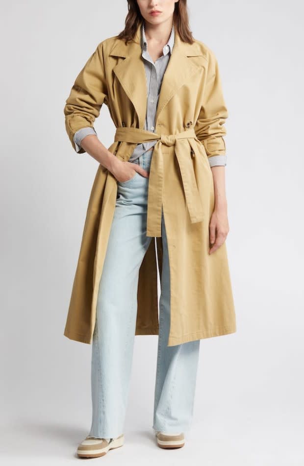 <p>Nordstrom</p><p>If you haven’t added the classic trench to your wardrobe despite considering it every year, now’s the time. Throw this cotton version from Treasure & Bond over a cashmere sweater as soon as the temperatures drop below 65. Add a pair of sunglasses, cozy knit pants, sneakers, and a seasonal Starbucks latte, and you’re set for <a href="https://parade.com/living/first-day-of-fall-equinox" rel="nofollow noopener" target="_blank" data-ylk="slk:the first fall weekend;elm:context_link;itc:0;sec:content-canvas" class="link rapid-noclick-resp">the first fall weekend</a>.</p>