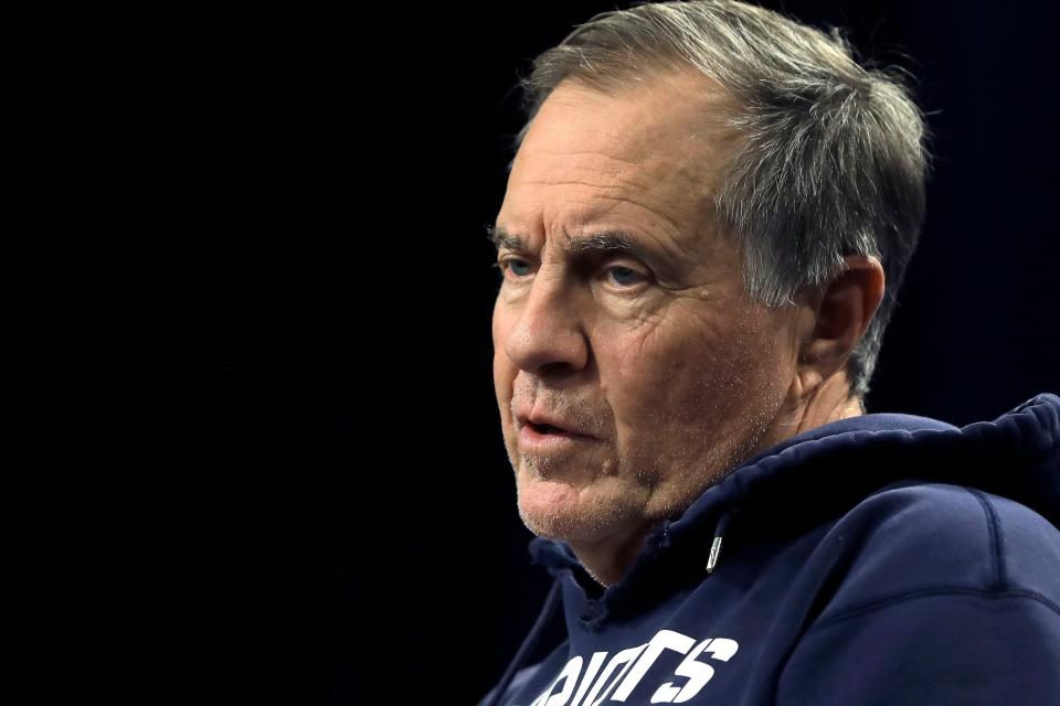 <p>
              New England Patriots head coach Bill Belichick takes questions from reporters before an NFL football practice, Wednesday, Nov. 20, 2019, in Foxborough, Mass. (AP Photo/Steven Senne)
            </p>