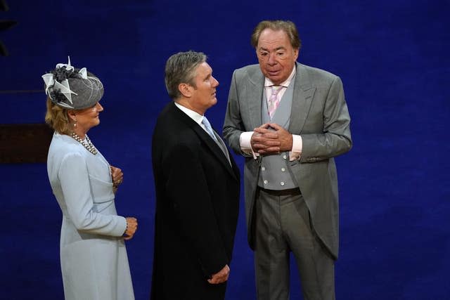 Labour leader Sir Keir Starmer and Lord Andrew Lloyd Webber and wife Lady Madeleine Lloyd Webber at the King's coronation