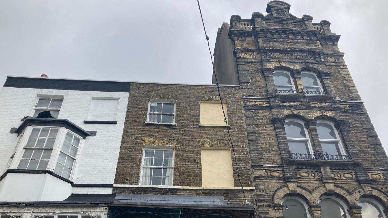 A close up image of some historic brick buildings along Ramsgate High Street