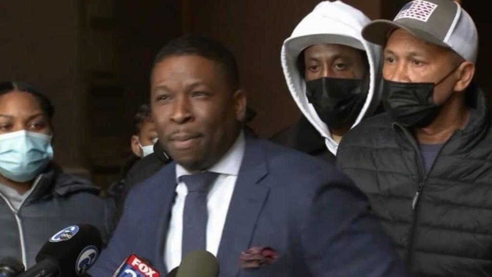 Philadelphia attorney Shaka Johnson (center) has his say on behalf of the family of Walter Wallace Jr. at a news conference Thursday in the City of Brotherly Love. The Wallaces reportedly do not want police officers charged for shooting the young man Monday.