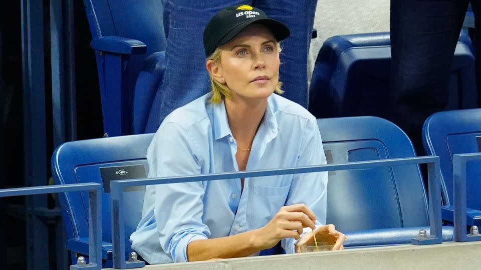 Charlize Theron watches the US Open in the Dobel suite, with an Ace Paloma in hand. - Gotham/GC Images/Getty Images