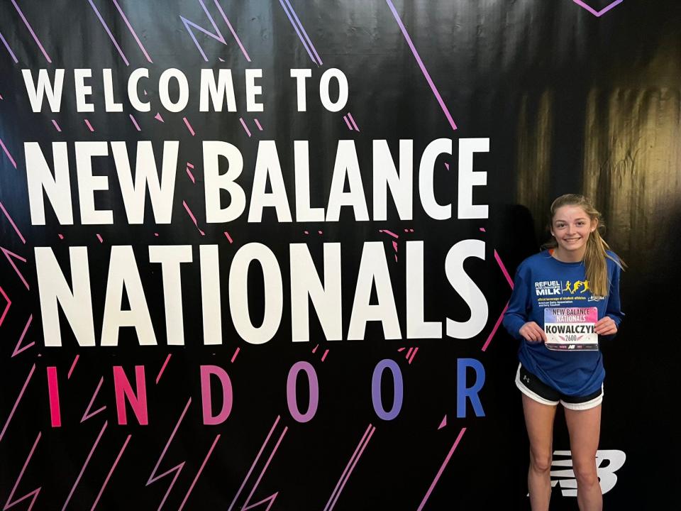 Ketcham sophomore Abigail Kowalczyk poses after competing in the 800 meters at the New Balance Nationals indoor tournament in March 2022.