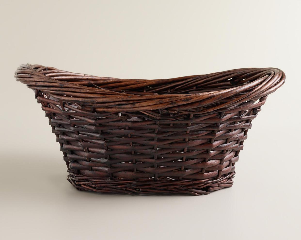 Brown Scooped Oval Willow Basket