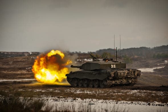 The Queen's Royal Hussars (QRH) with the Challenger 2 main battle tank at Hohne ranges Germany.