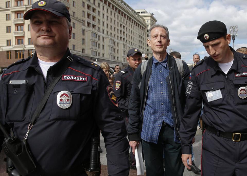 Peter Tatchell was detained for over an hour following the protest (AFP/Getty Images)