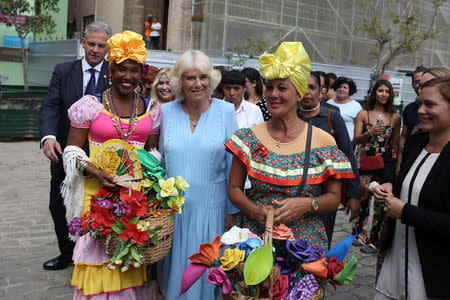 Britain's Camilla, Duchess of Cornwall, poses for photos in Old Havana, Cuba, March 25, 2019. REUTERS/Fernando Medina NO RESALES. NO ARCHIVE