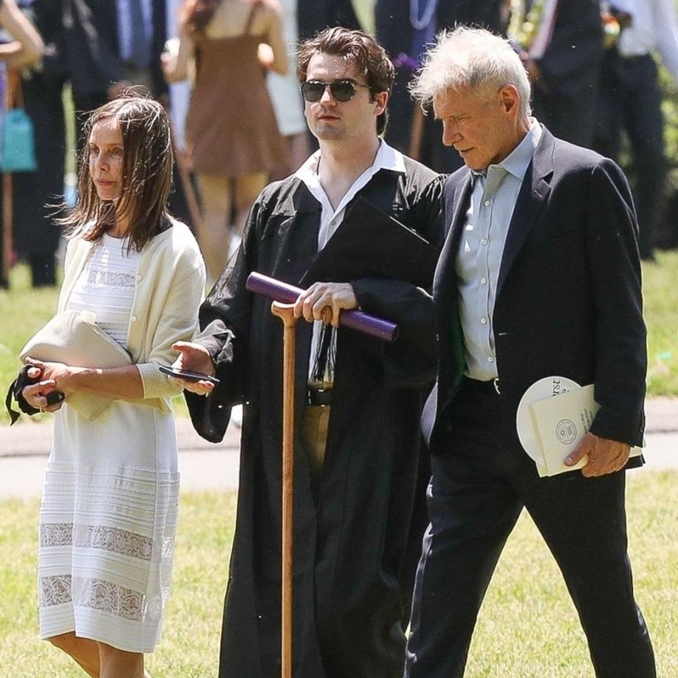 Harrison Ford and Calista Flockhart beam with pride during rarely seen son Liam’s graduation