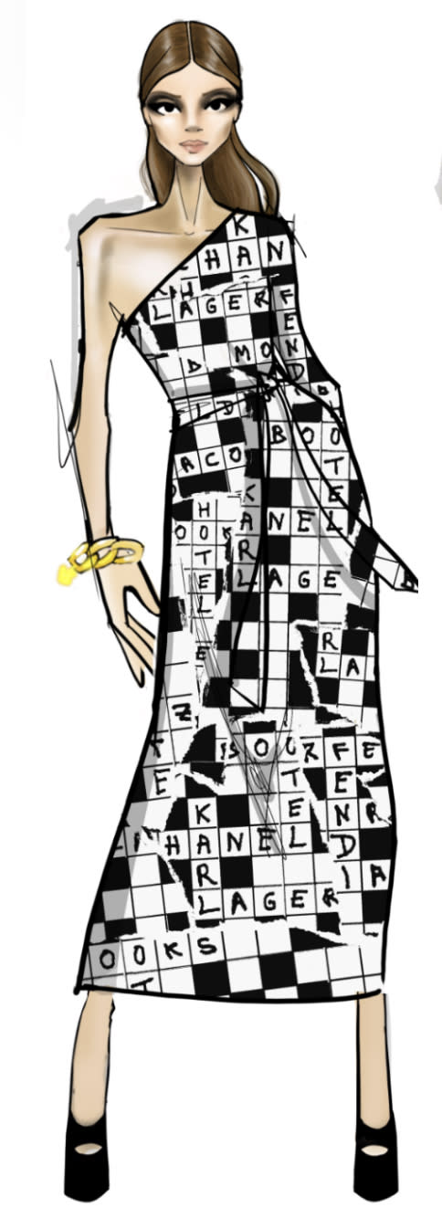 DVF's crossword puzzle dress rendering. 