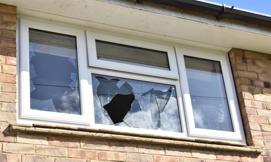 <span>The explosion smashed windows in Matthew Haydon’s home.</span><span>Photograph: Bedfordshire Police/PA</span>