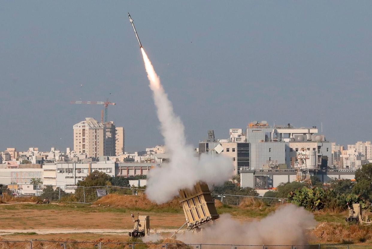 An Israeli missile is launched from the Iron Dome defence system the southern city of Ashdod yesterday: AFP/Getty