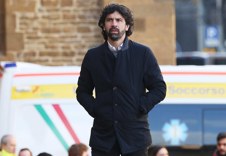 <p>Damiano Tommasi ahead of a funeral service for Davide Astori on March 8, 2018 in Florence, Italy. The Fiorentina captain and Italy international Davide Astori died suddenly in his sleep aged 31 on March 4th, 2018. (Photo by Gabriele Maltinti/Getty Images) </p>