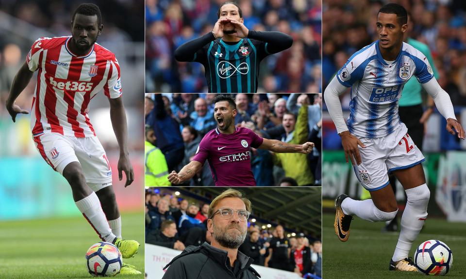 L-R, top to bottom: Mame Biram Diouf faces a test from Chelsea; Virgil van Dijk is due back for Southampton; Sergio Agüero could set a new City record; Jürgen Klopp needs an upturn in results; and Tom Ince is due a goal or two.