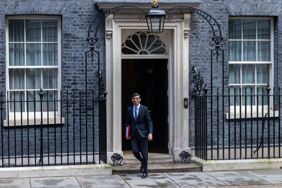 Prime Minister Rishi Sunak leaves 10 Downing Street to attend Prime Minister's Questions and a vote on the Stormont brake mechanism of the Windsor Framework agreement in the House of Commons on 22 March 2023 in London, United Kingdom. Former Prime Minister Boris Johnson is also appearing before the House of Commons' Privileges Committee. (photo by Mark Kerrison/In Pictures via Getty Images)