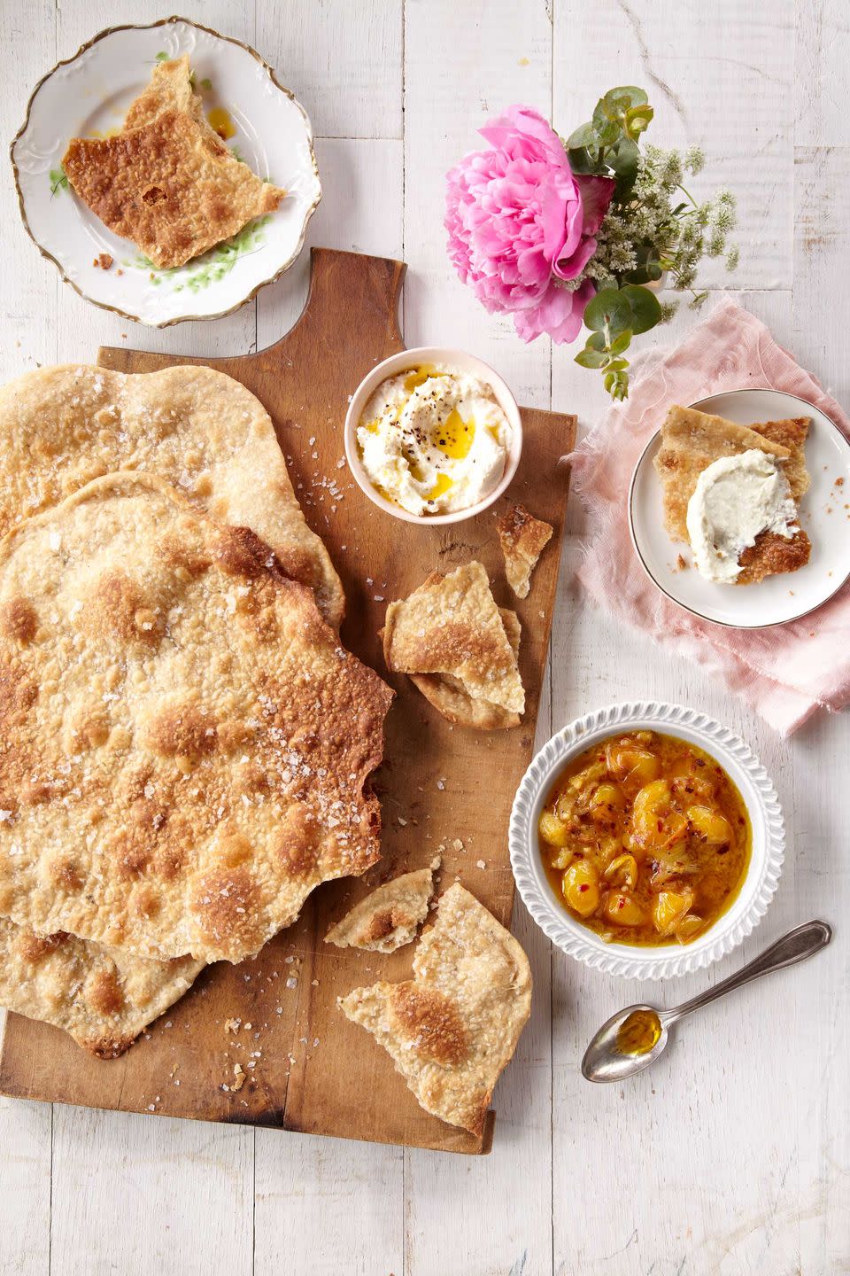 tomato shallot spread with a big cracker and ricotta cheese