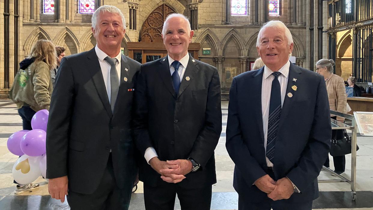 The three firefighters pictured in the Minster starting from left to right: Steve Alderton, John MacKenzie and Tony Ambler