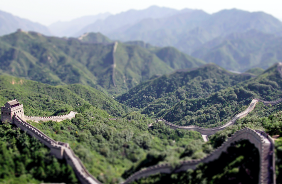 The vast scale of the Great Wall of China cannot be fathomed in this shot.