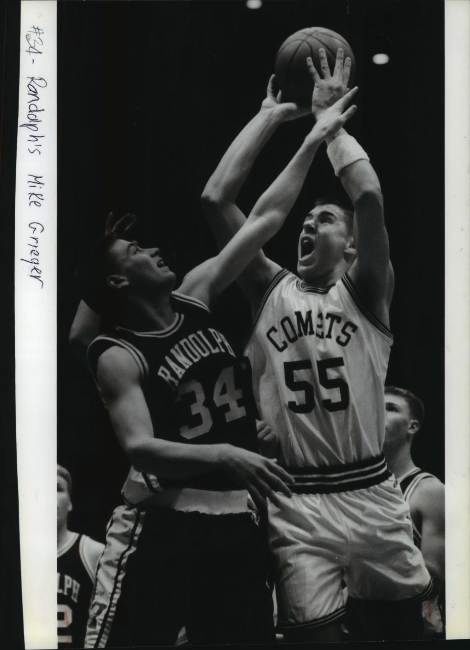 Sam Okey battles with Randolph's Mike Grieger at the 1994 state tournament. Okey averaged 26.5 points and 12.1 rebounds as Cassville went undefeated and won the Division 4 state championship that season.