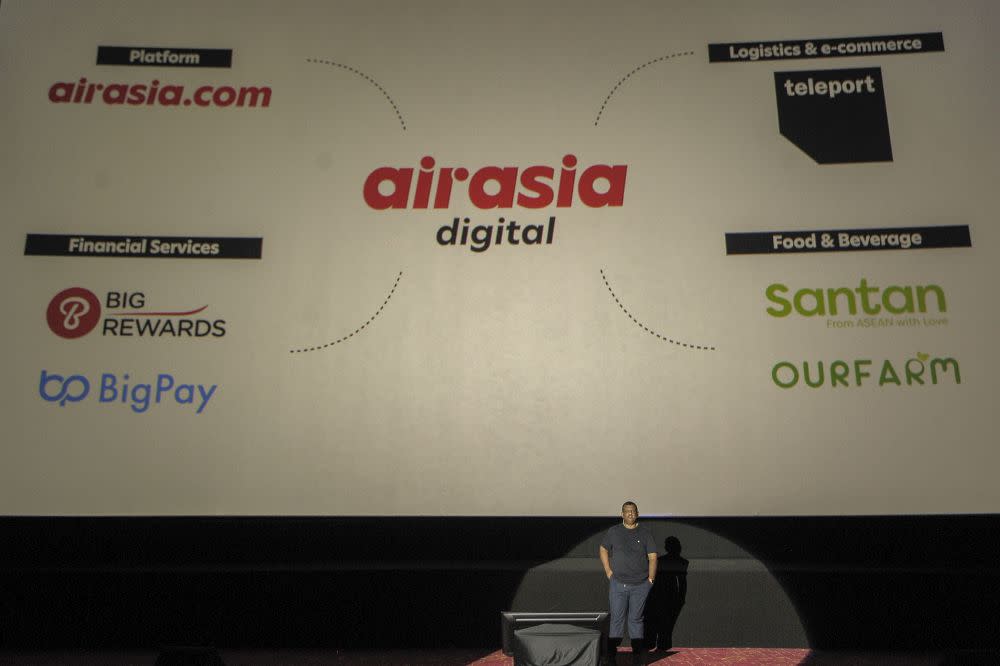 AirAsia Group CEO Tony Fernandes delivers his keynote address during the AirAsia Digital media briefing at NU Sentral, Kuala Lumpur September 24, 2020. — Picture by Shafwan Zaidon