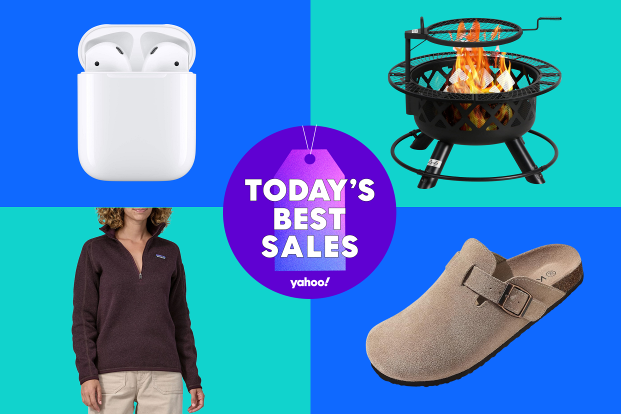 Apple AirPods, Bali fire pit, Patagonia sweater, suede clogs