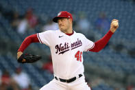 Washington Nationals starting pitcher Patrick Corbin delivers a pitch during the first inning of a baseball game against the Pittsburgh Pirates, Tuesday, June 15, 2021, in Washington. (AP Photo/Nick Wass)