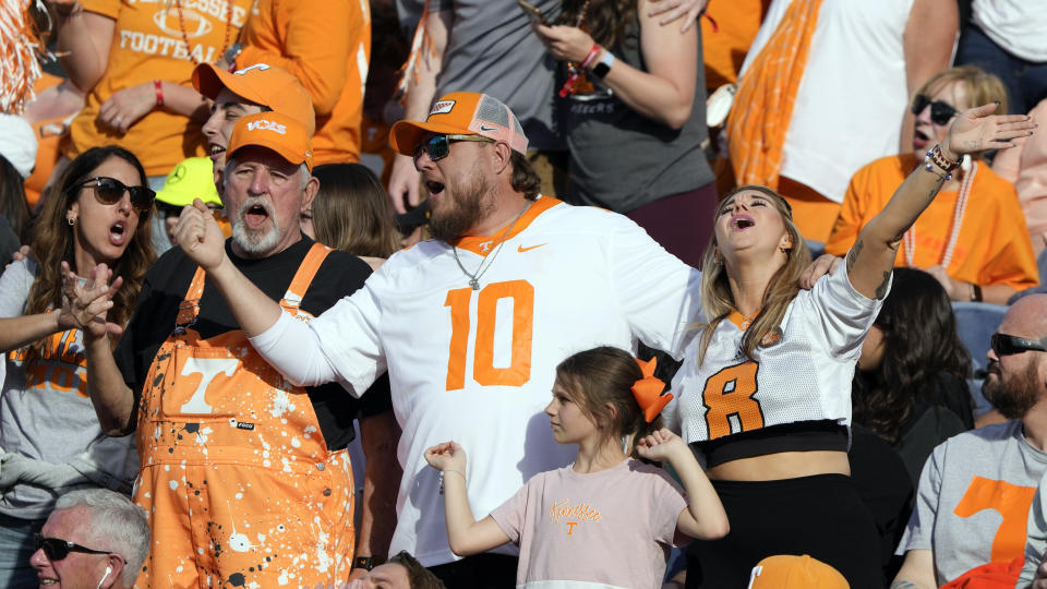 Tennessee fans cheer in the second half of the Citrus Bowl NCAA college football game against Iowa, Monday, Jan. 1, 2024, in Orlando, Fla. (AP Photo/John Raoux)