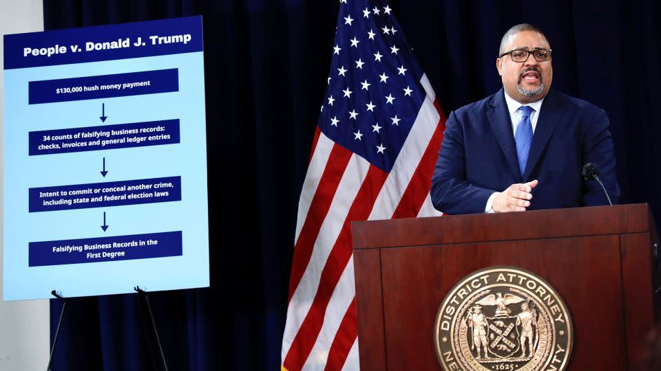 Manhattan District Attorney Alvin Bragg speaks during a press conference after former President Donald Trump's arraignment, April 4, 2023, in New York City. - Kena Betancur/Getty Images/File