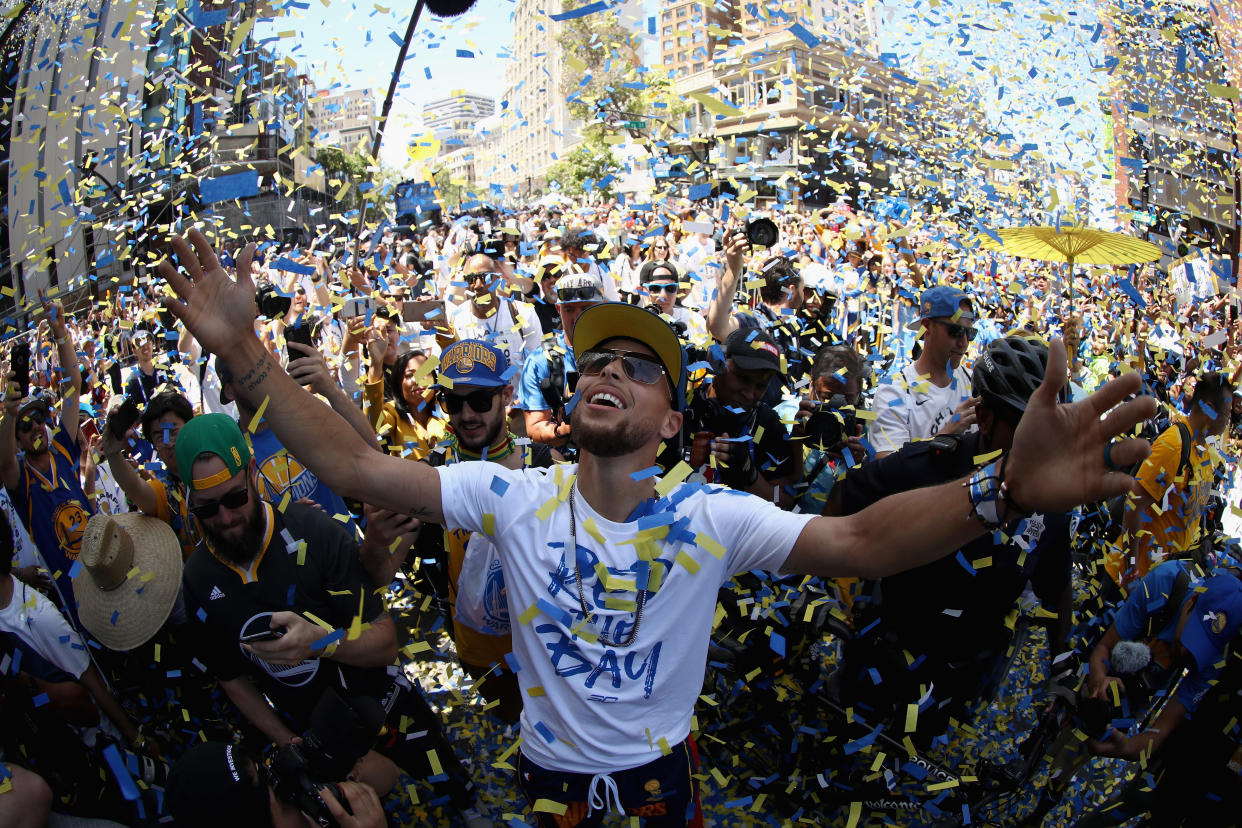 Stephen Curry celebrated. Some of his teammates celebrated just a little harder. (Getty)