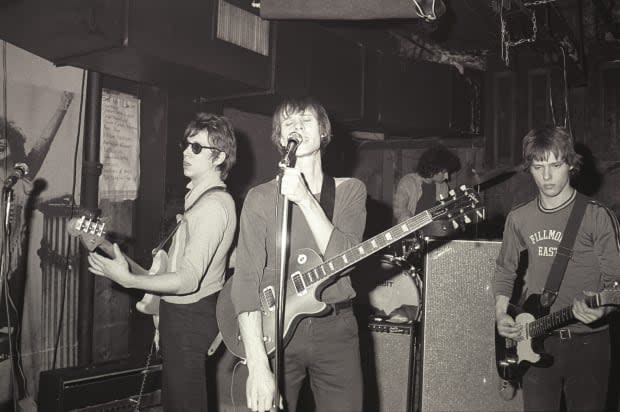 NEW YORK: Television perform live at CBGB's in New York in 1975. L-R: Richard Hell, Tom Verlaine, Billy Ficca (drums), Richard Lloyd.<p><a href="https://www.gettyimages.com/detail/97021245" rel="nofollow noopener" target="_blank" data-ylk="slk:Richard E. Aaron/Getty Images;elm:context_link;itc:0;sec:content-canvas" class="link ">Richard E. Aaron/Getty Images</a></p>