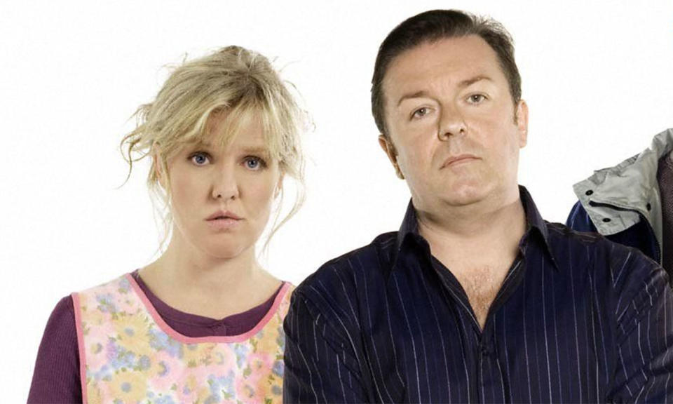 Ashley Jensen and Ricky Gervais in <i>Extras</i> (BBC)