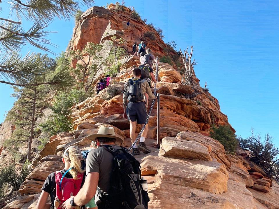 crowds climbing to top of Angel's Landing