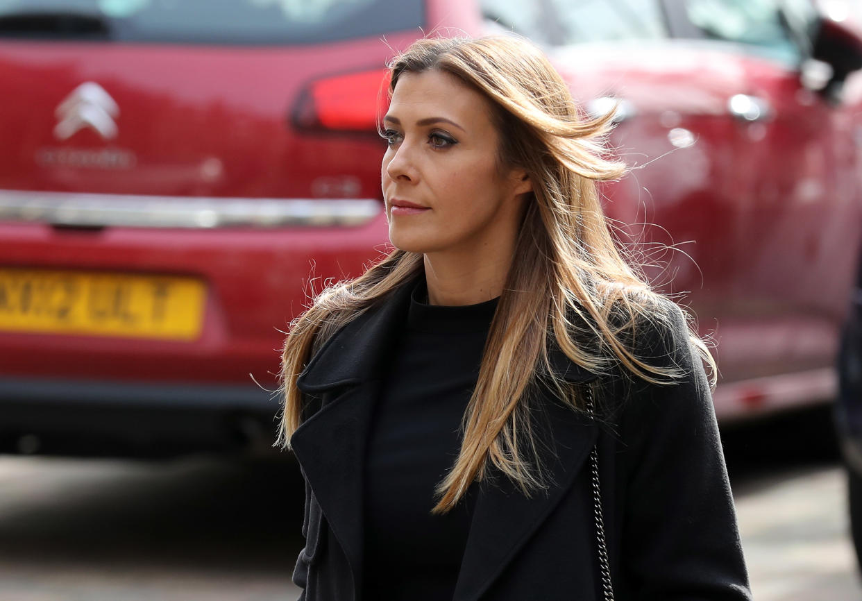 SALFORD, ENGLAND - OCTOBER 06:  Actress Kym Marsh arrives at Salford Cathedral on October 6, 2017 in Salford, England. Actress Liz Dawn who died aged 77, played Vera Duckworth in Coronation Street for 34 years. She was  diagnosed with lung disease emphysema and was written out of the show in 2008 at her own request.  (Photo by Christopher Furlong/Getty Images)