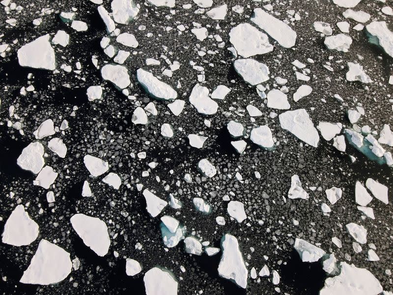 FOTO DE ARCHIVO: Vista aérea de placas de hielo flotando en el oceáno Ártico