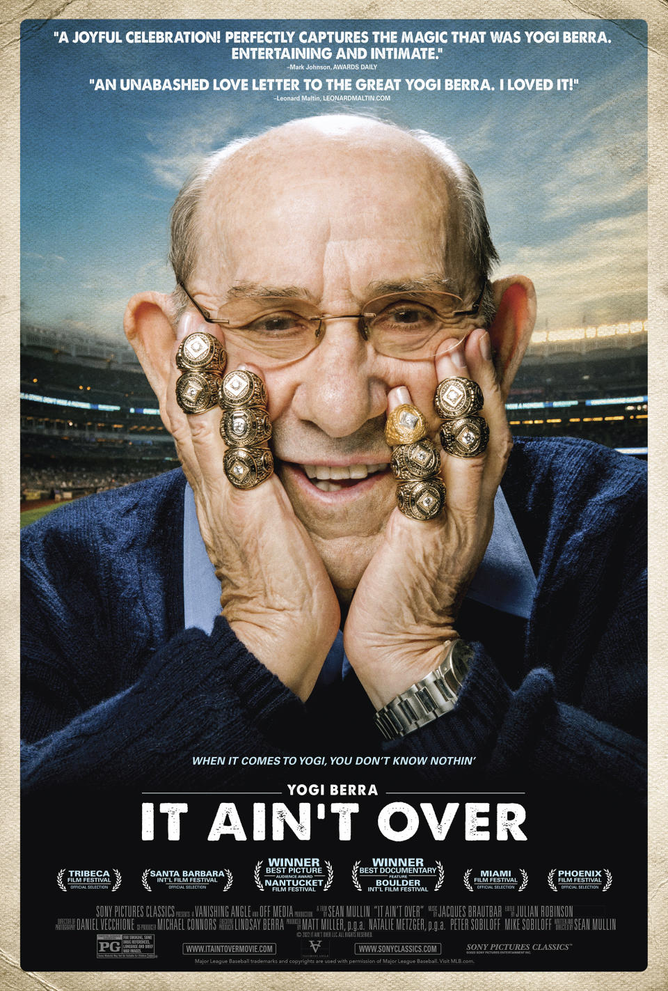 This image released by Sony Pictures Classics shows poster art for "It Ain't Over," a documentary about Yogi Berra. (Sony Pictures Classics via AP)