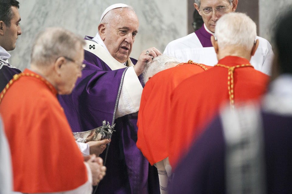 VATICAN CITY, VATICAN - FEBRUARY 26: Pope Francis celebrates Ash Wednesday Service at Santa Sabina Basilica, on February 26, 2020 in Vatican City, Vatican. (Photo by Vatican Pool/Getty Images)