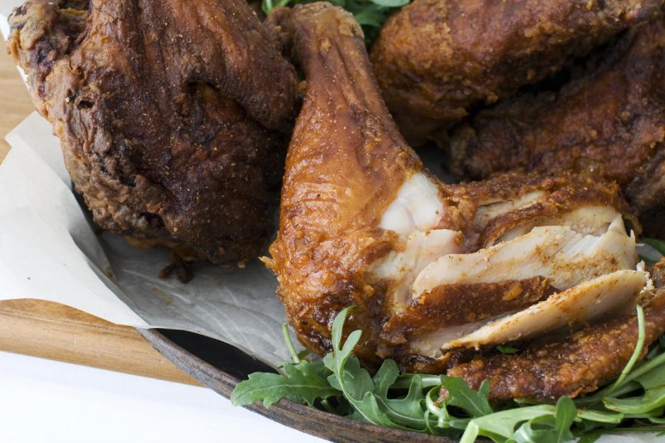 In this image taken on Feb. 11, 2013, Nashville's signature dish, hot fried chicken is shown in Concord, N.H. (AP Photo/Matthew Mead)