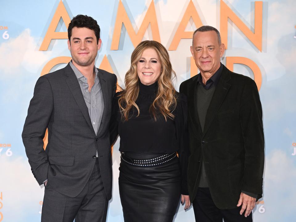 Truman Hanks, Rita Wilson and Tom Hanks attend the "A Man Called Otto" photocall at Corinthia Hotel on December 16, 2022 in London, England.