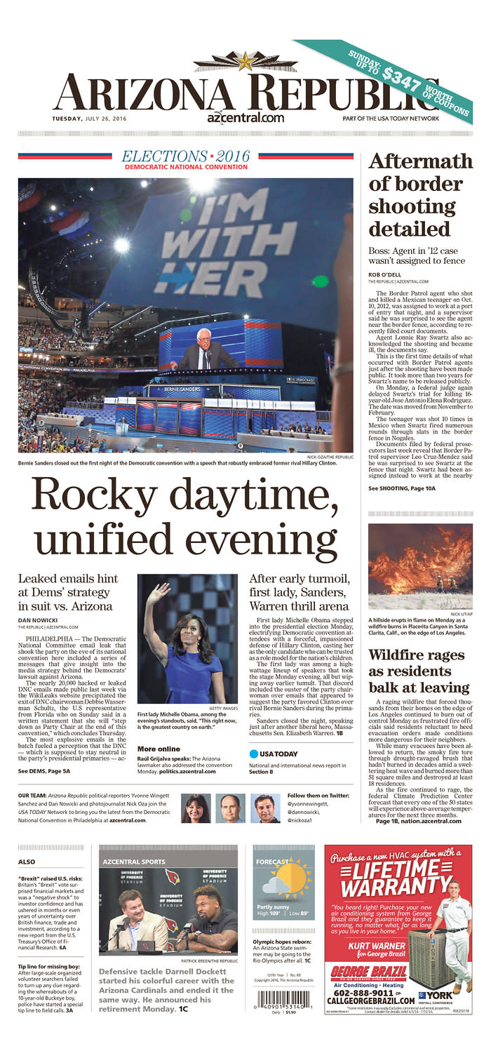 Rocky daytime, unified evening - The Arizona Republic