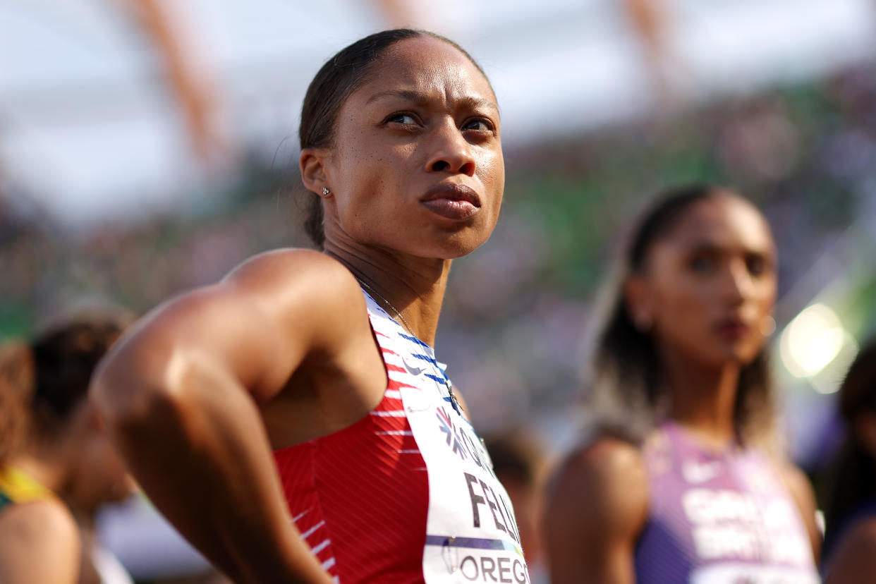 Allyson Felix opened up about feeling pressured to hide her pregnancy as a professional athlete. (Photo by Ezra Shaw/Getty Images)