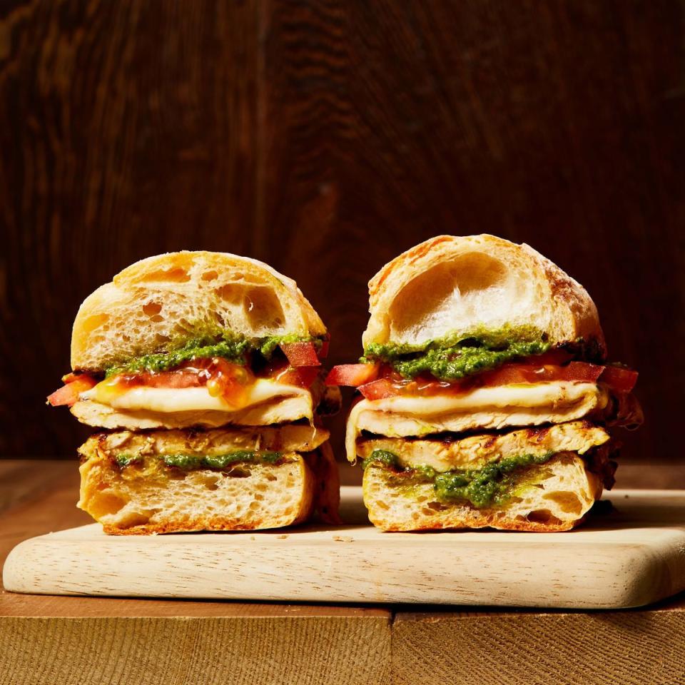 <p>Boring and bland, this caprese-ish chicken sandwich definitely <em>isn’t</em> — thanks to melty fresh mozz and a perky <a href="https://www.goodhousekeeping.com/food-recipes/easy/a39399179/basic-pesto-recipe/" rel="nofollow noopener" target="_blank" data-ylk="slk:homemade pesto;elm:context_link;itc:0;sec:content-canvas" class="link ">homemade pesto</a>. This recipe calls for chicken cutlets, which are typically made of thin slices of chicken breast.</p><p>Get the <strong><a href="https://www.goodhousekeeping.com/food-recipes/a39490071/grilled-chicken-sandwiches-recipe/" rel="nofollow noopener" target="_blank" data-ylk="slk:Grilled Chicken Sandwiches recipe;elm:context_link;itc:0;sec:content-canvas" class="link ">Grilled Chicken Sandwiches recipe</a></strong>. </p>