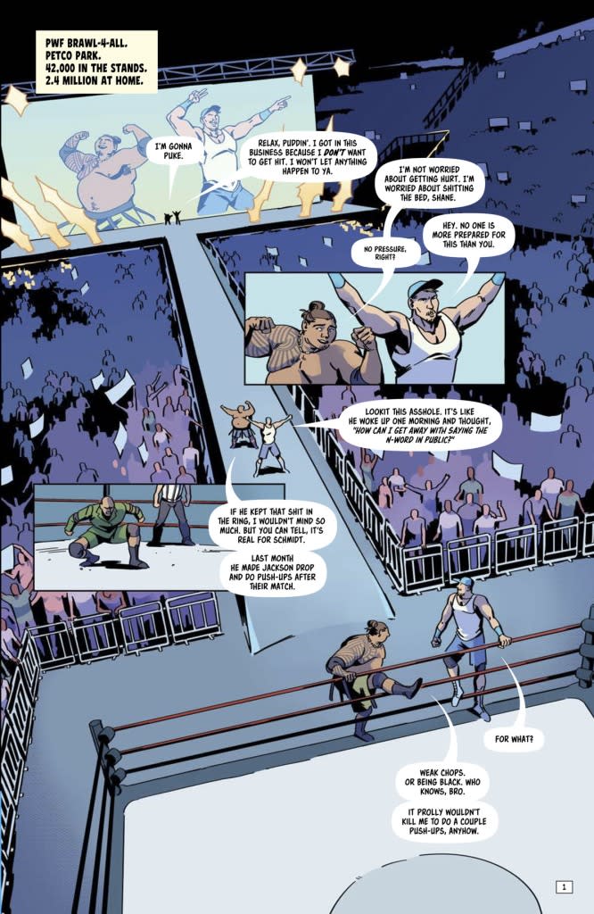 Pages illustrated by Elena Gogou, with colors by Andy Troy, and letters by Rob Steen.