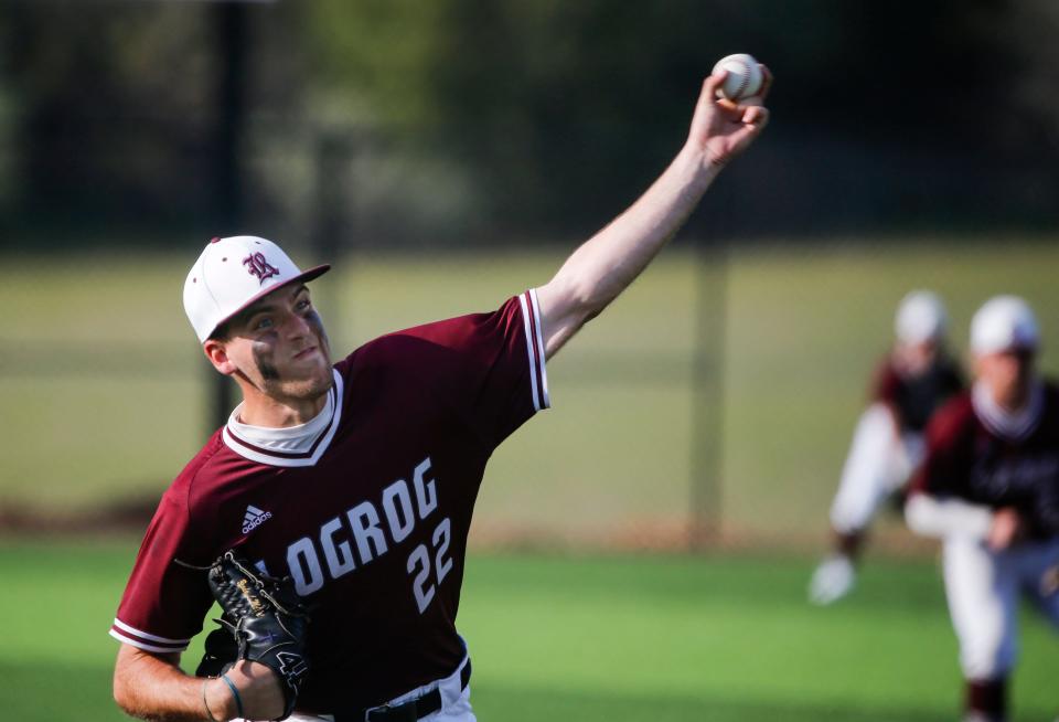 Logan-Rogersville starting pitcher Brody McNeil delivers a pitch to the plate as the Wildcats take on the Marshfield Blue Jays on Thursday, April 13, 2023.