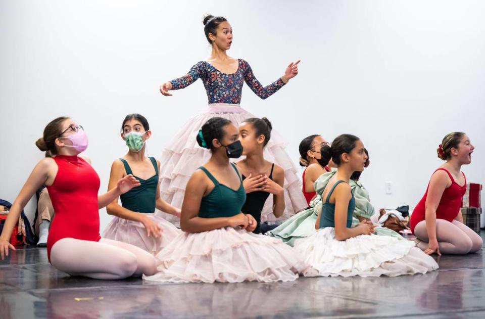 Sacramento Ballet company dancers and children rehears the “Nutcracker” all together for the first time at their midtown Sacramento studios Tuesday, Nov. 29, 2022, in preparation for performances from Dec. 10 to 24.