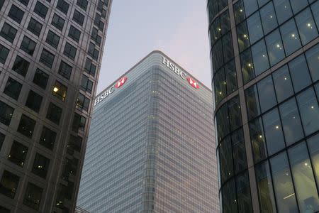 FILE PHOTO - The headquarters of HSBC bank in London's Canary Wharf financial district, Britain, March 11, 2016. REUTERS/Russell Boyce/File Photo