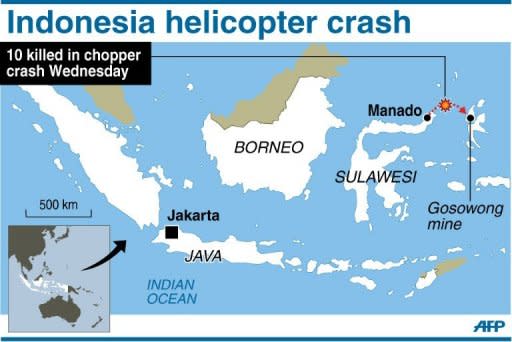 Map showing the area where a helicopter crashed en-route to a gold mine killing nine and leaving one person injured