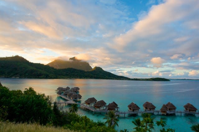 Sunrise in tropical south Pacfic island of bora bora, Tahiti, French Polynesia